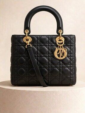 Lady Dior Medium Black Cannage Lambskin Gold Hardware (Vintage)